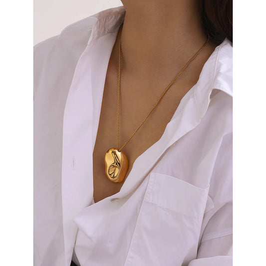 Uworld Trendy Stainless Steel Irregular Concave Hammer Pendant Necklace 18K Gold Plated Waterproof Jewelry Gift