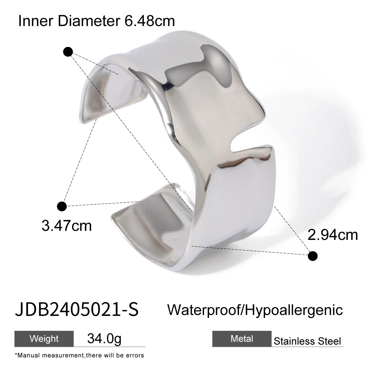 Uworld Unique Stainless Steel Metal Wide Cuff Open Bracelet Bangle 18K Gold PVD Plated Waterproof Fashion Girls Essential Jewelr