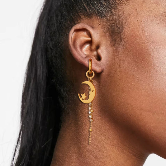 Pendientes Uworld Elegant de acero inoxidable chapado en oro de 18 quilates con piedra natural y borla de trébol de cuatro hojas. Joyería para mujer. Regalo perfecto para las fiestas.