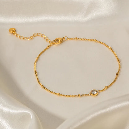 Uworld Dainty 18k Gold Plated Stainless Steel Waterproof Anklet Jewelry Gift Chain Single Zircon Anklet joyería y accesorios