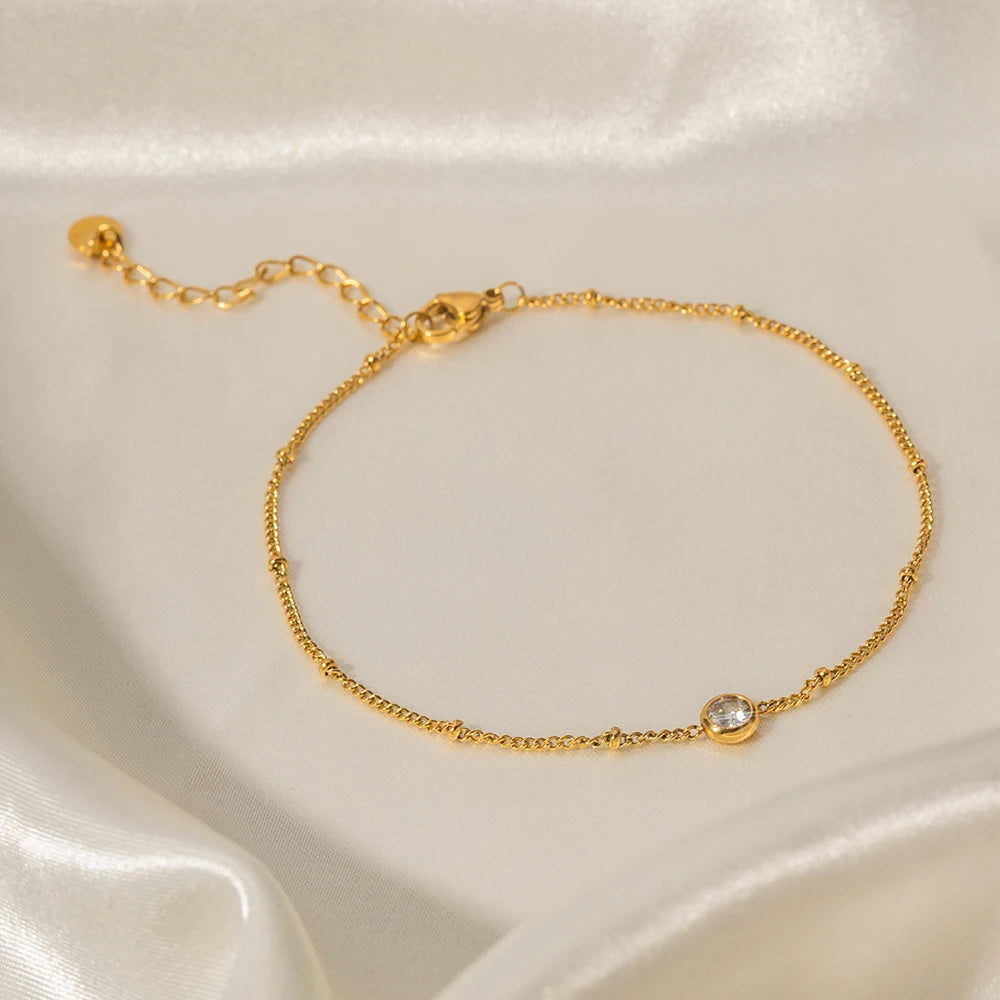Uworld Dainty 18k Gold Plated Stainless Steel Waterproof Anklet Jewelry Gift Chain Single Zircon Anklet joyería y accesorios