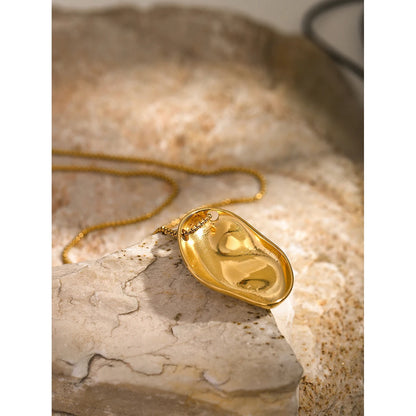 Uworld Trendy Stainless Steel Irregular Concave Hammer Pendant Necklace 18K Gold Plated Waterproof Jewelry Gift