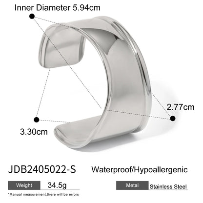 Uworld Unique Stainless Steel Metal Wide Cuff Open Bracelet Bangle 18K Gold PVD Plated Waterproof Fashion Girls Essential Jewelr