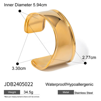 Uworld Unique Stainless Steel Metal Wide Cuff Open Bracelet Bangle 18K Gold PVD Plated Waterproof Fashion Girls Essential Jewelr