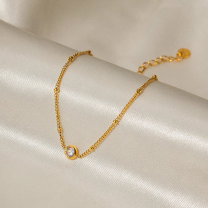 Uworld Dainty 18k Gold Plated Stainless Steel Waterproof Anklet Jewelry Gift Chain Single Zircon Anklet joyería y accesorios