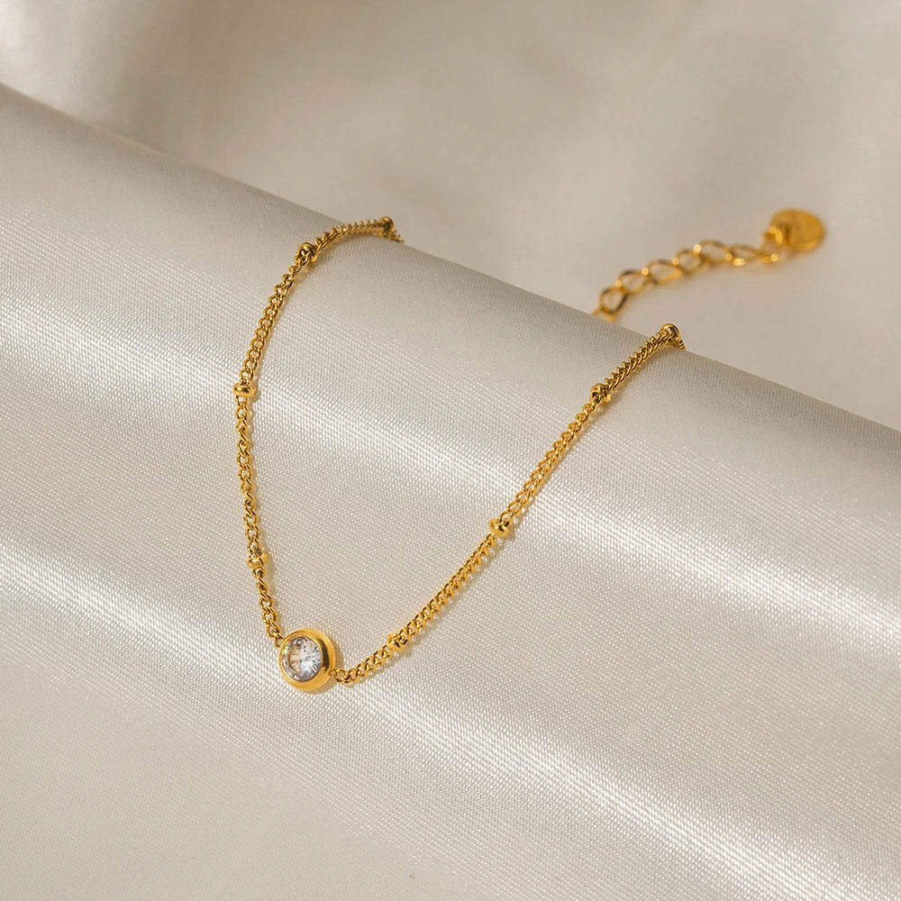 Uworld Dainty 18k Gold Plated Stainless Steel Waterproof Anklet Jewelry Gift Chain Single Zircon Anklet joyería y accesorios