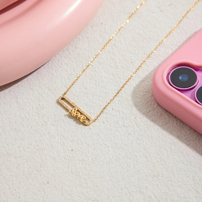 Uworld Minimalist Classic 18K Gold Color Plated Inlaid White Rhinestone LOVE Letter Necklace Waterproof Stainless Steel Jewelry