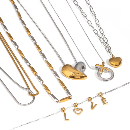 Uworld Two Tone Chain Heart Mixed Metal Puffy Heart Necklace Love Charm Women's Jewelry Gifts for Her