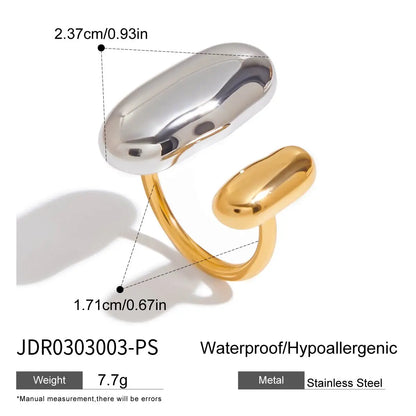 Uworld Two Color Geometric Double Layer Ring Stainless Steel Waterproof Finger Jewelry Personalized Adjustable Ring