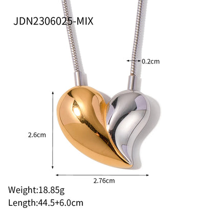 Uworld Two Tone Chain Heart Mixed Metal Puffy Heart Necklace Love Charm Women's Jewelry Gifts for Her