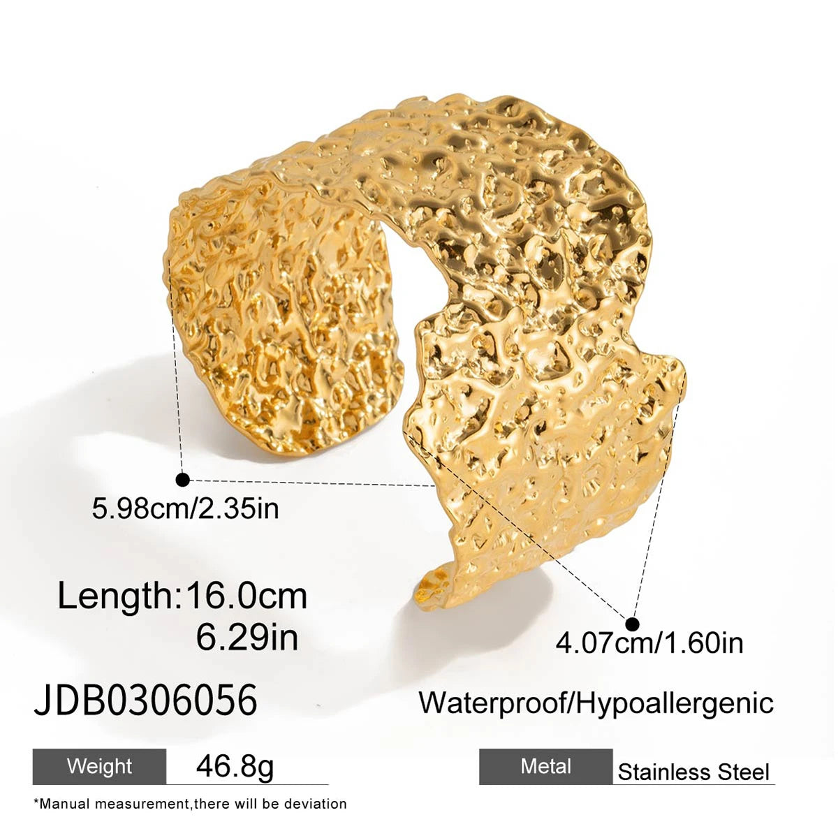 Uworld Unique Stainless Steel Metal Wide Cuff Open Bracelet Bangle 18K Gold PVD Plated Waterproof Fashion Girls Essential Jewelr