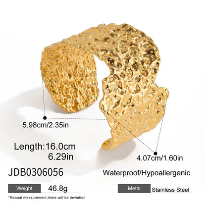 Uworld Unique Stainless Steel Metal Wide Cuff Open Bracelet Bangle 18K Gold PVD Plated Waterproof Fashion Girls Essential Jewelr