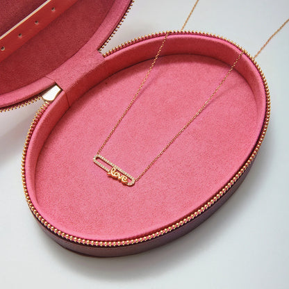 Uworld Minimalist Classic 18K Gold Color Plated Inlaid White Rhinestone LOVE Letter Necklace Waterproof Stainless Steel Jewelry