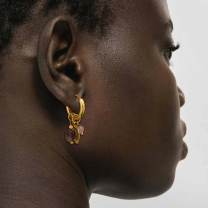 Uworld Elegant 18K Gold Co Plated Stainless Steel Natural Stone, Four Leaf Clover Tassel Earrings, Women's Jewelry, Holiday Gift