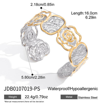 Uworld Unique Stainless Steel Metal Wide Cuff Open Bracelet Bangle 18K Gold PVD Plated Waterproof Fashion Girls Essential Jewelr