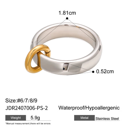 Uworld Minimalist Two tone Irregular Ring Stainless Steel Hollow out Stackable Ring Women's Accessories Party Gift
