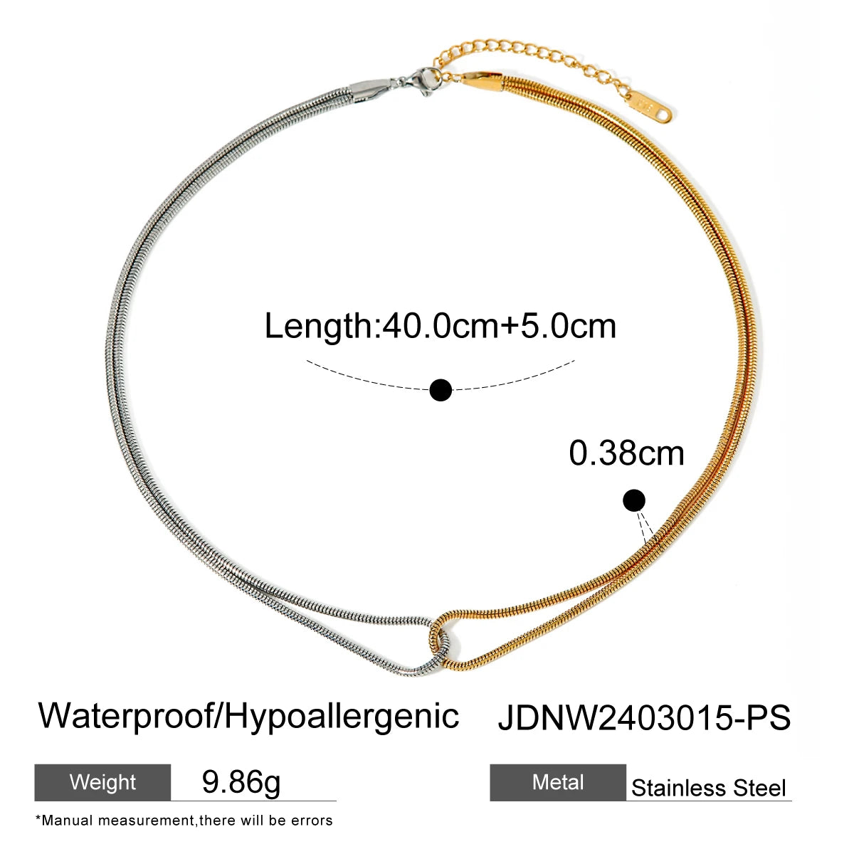 Uworld Two Tone Chain Heart Mixed Metal Puffy Heart Necklace Love Charm Women's Jewelry Gifts for Her