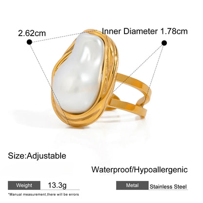 Uworld Fashion Imitation Pearl Stainless Steel Gold Color Ring for Women Engagement Party Gift Temperament Jewelry 2024