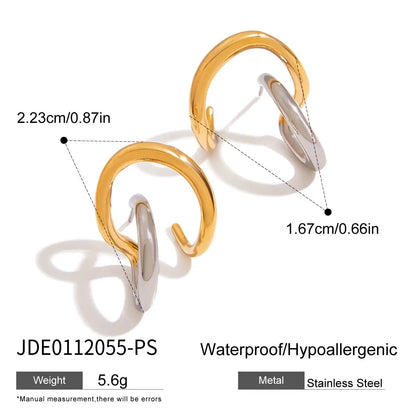 Uworld Fashion Two Tone Irregular Line Earrings 18K Gold Color Plated Stainless Steel Wrapped Hollow Earrings Women's Jewelry