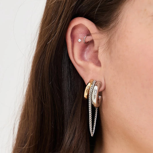 Uworld Minimalist Two Tone Tassel Line Earrings 18K Gold Color Plated Stainless Steel Chain Earrings Women's Accessories Party G