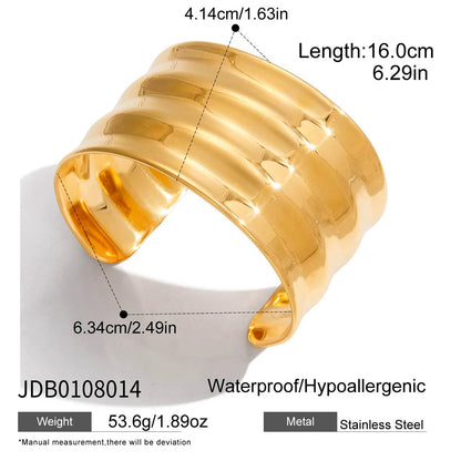 Uworld Unique Stainless Steel Metal Wide Cuff Open Bracelet Bangle 18K Gold PVD Plated Waterproof Fashion Girls Essential Jewelr