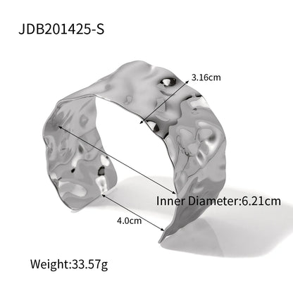 Uworld Unique Stainless Steel Metal Wide Cuff Open Bracelet Bangle 18K Gold PVD Plated Waterproof Fashion Girls Essential Jewelr