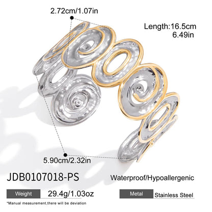 Uworld Unique Stainless Steel Metal Wide Cuff Open Bracelet Bangle 18K Gold PVD Plated Waterproof Fashion Girls Essential Jewelr