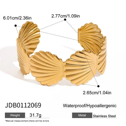 Uworld Unique Stainless Steel Metal Wide Cuff Open Bracelet Bangle 18K Gold PVD Plated Waterproof Fashion Girls Essential Jewelr