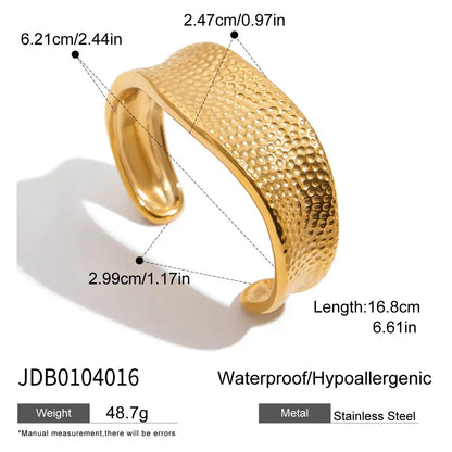 Uworld Unique Stainless Steel Metal Wide Cuff Open Bracelet Bangle 18K Gold PVD Plated Waterproof Fashion Girls Essential Jewelr