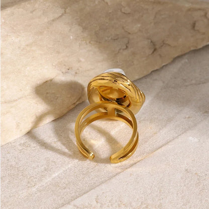 Uworld Fashion Imitation Pearl Stainless Steel Gold Color Ring for Women Engagement Party Gift Temperament Jewelry 2024