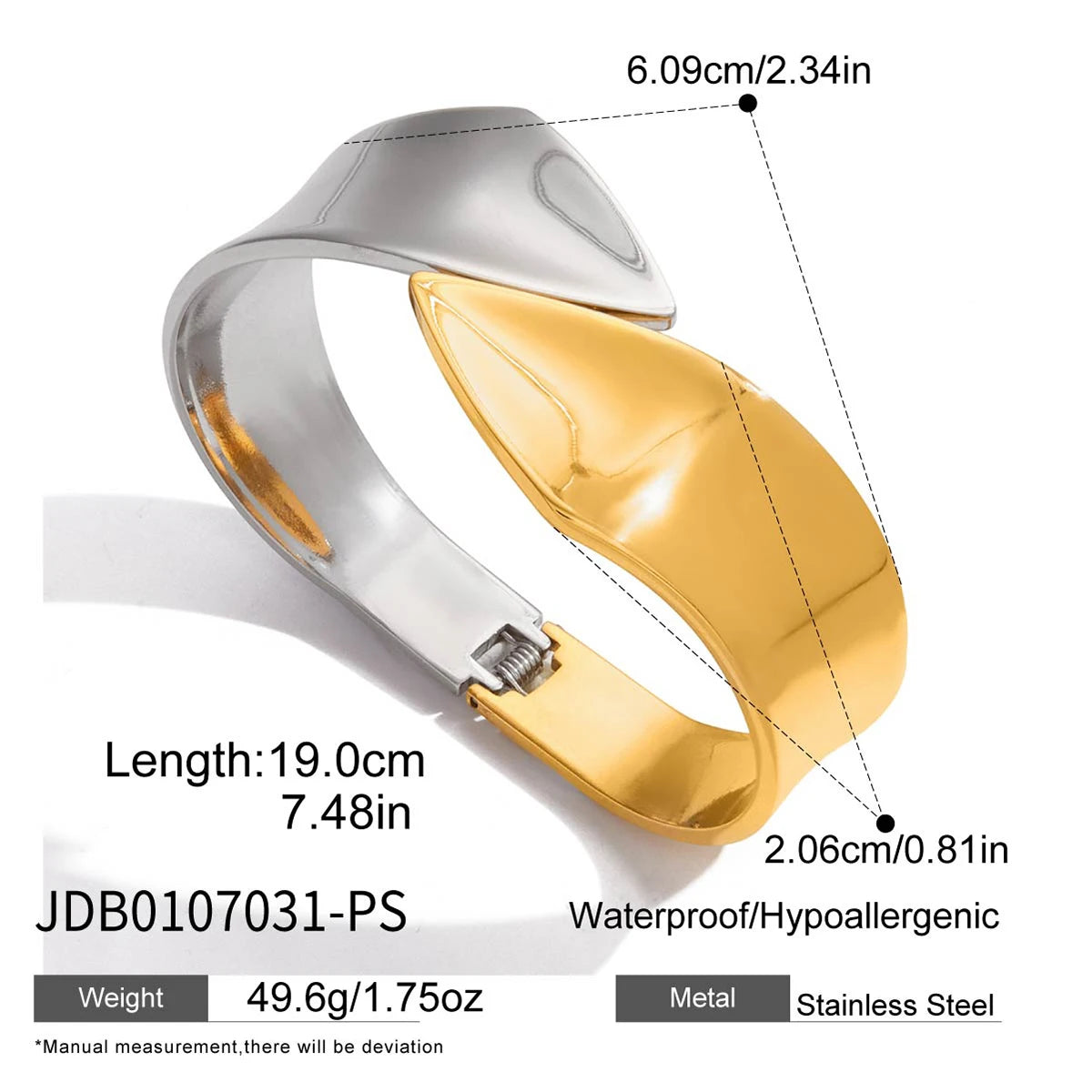 Uworld Unique Stainless Steel Metal Wide Cuff Open Bracelet Bangle 18K Gold PVD Plated Waterproof Fashion Girls Essential Jewelr