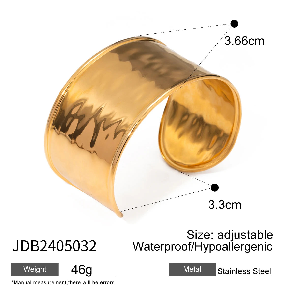Uworld Unique Stainless Steel Metal Wide Cuff Open Bracelet Bangle 18K Gold PVD Plated Waterproof Fashion Girls Essential Jewelr