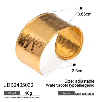 Uworld Unique Stainless Steel Metal Wide Cuff Open Bracelet Bangle 18K Gold PVD Plated Waterproof Fashion Girls Essential Jewelr