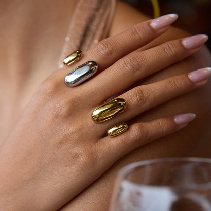 Uworld Two Color Geometric Double Layer Ring Stainless Steel Waterproof Finger Jewelry Personalized Adjustable Ring