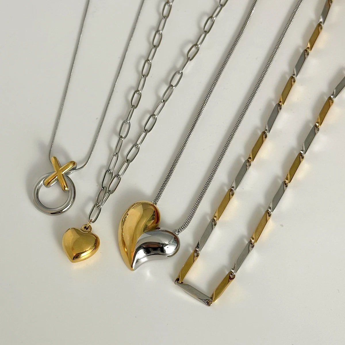 Uworld Two Tone Chain Heart Mixed Metal Puffy Heart Necklace Love Charm Women's Jewelry Gifts for Her