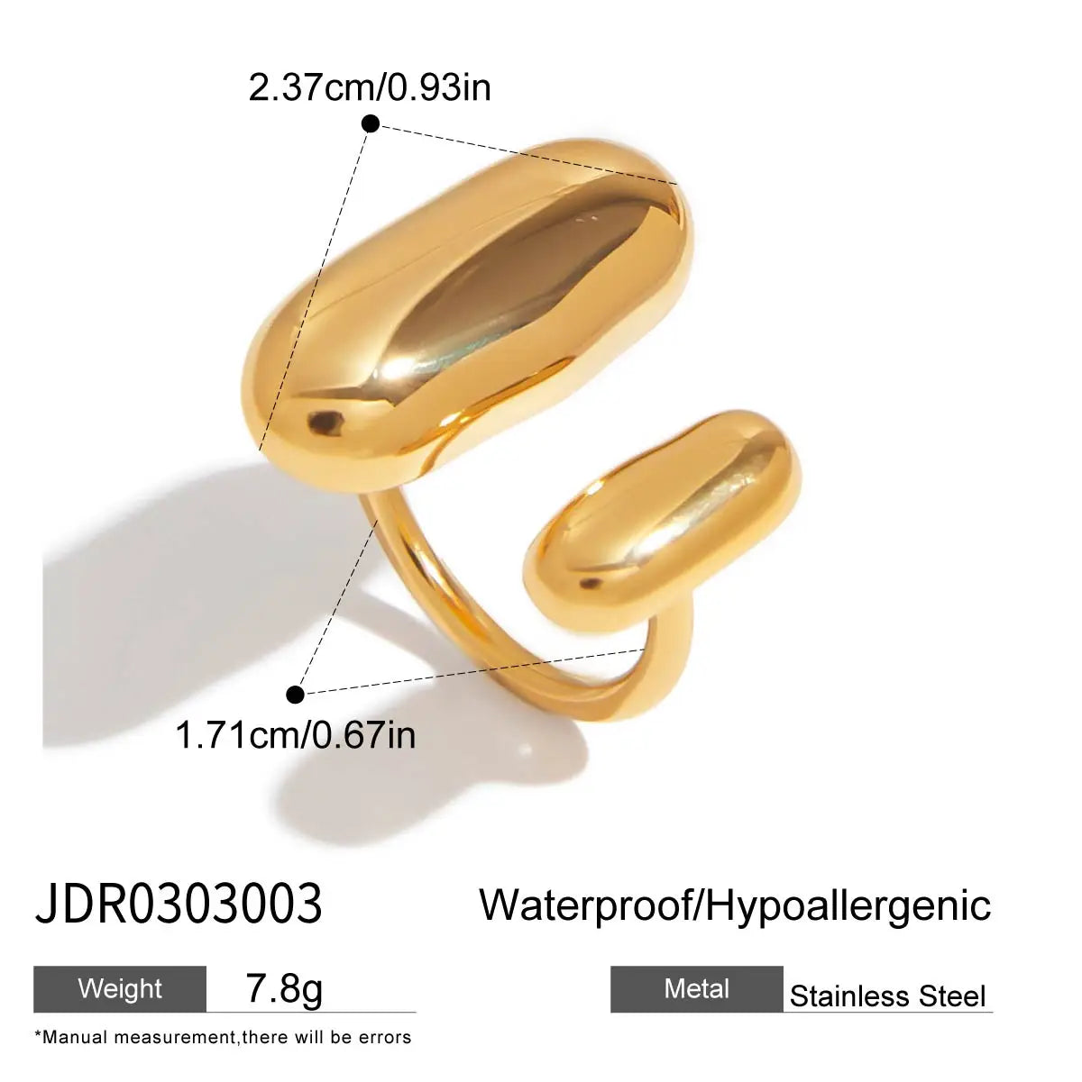 Uworld Two Color Geometric Double Layer Ring Stainless Steel Waterproof Finger Jewelry Personalized Adjustable Ring