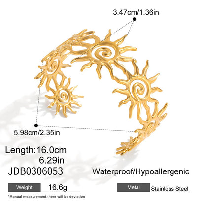 Uworld Unique Stainless Steel Metal Wide Cuff Open Bracelet Bangle 18K Gold PVD Plated Waterproof Fashion Girls Essential Jewelr