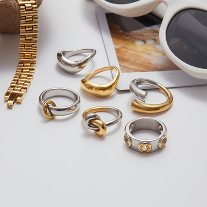 Uworld Minimalist Two tone Irregular Ring Stainless Steel Hollow out Stackable Ring Women's Accessories Party Gift