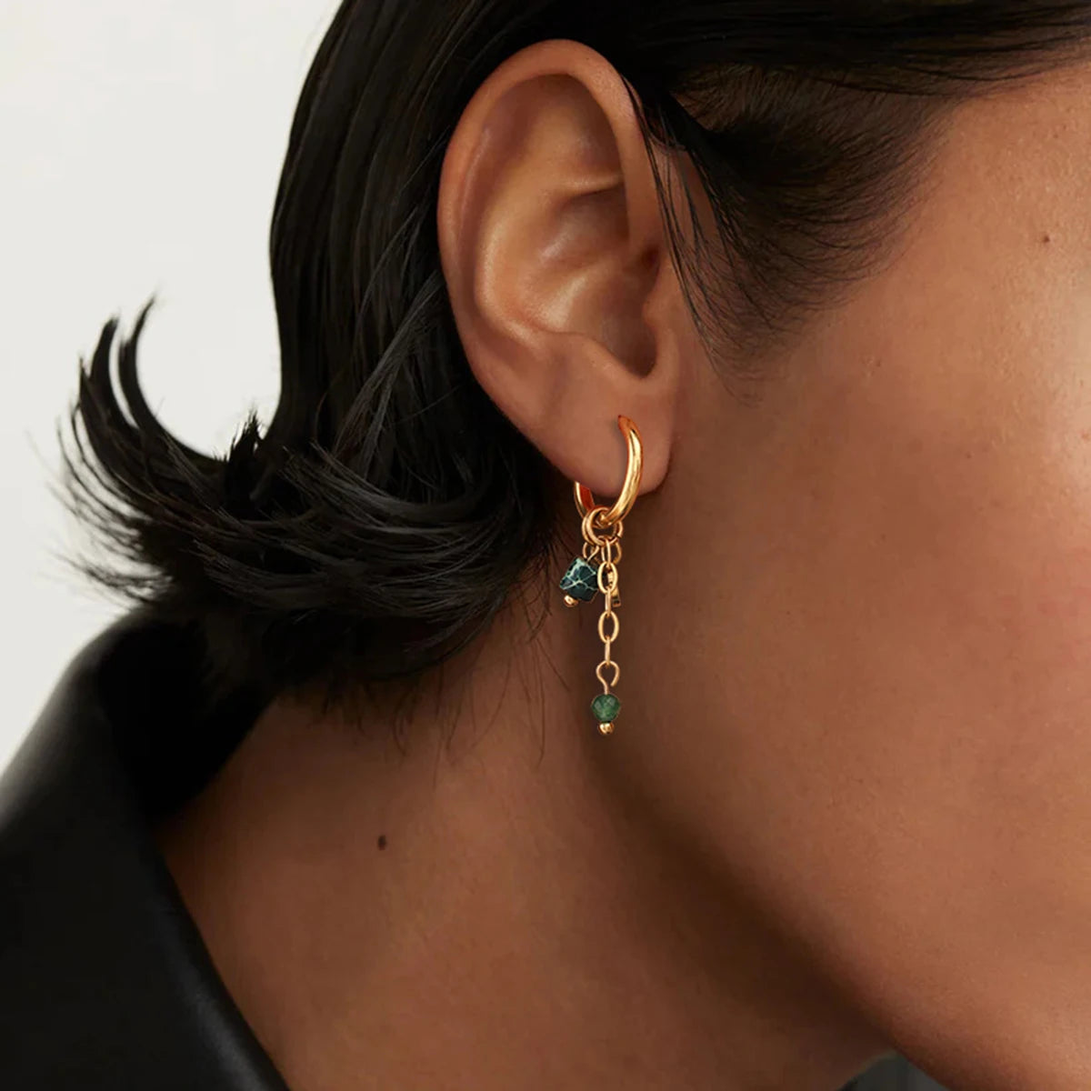 Uworld Elegant 18K Gold Co Plated Stainless Steel Natural Stone, Four Leaf Clover Tassel Earrings, Women's Jewelry, Holiday Gift